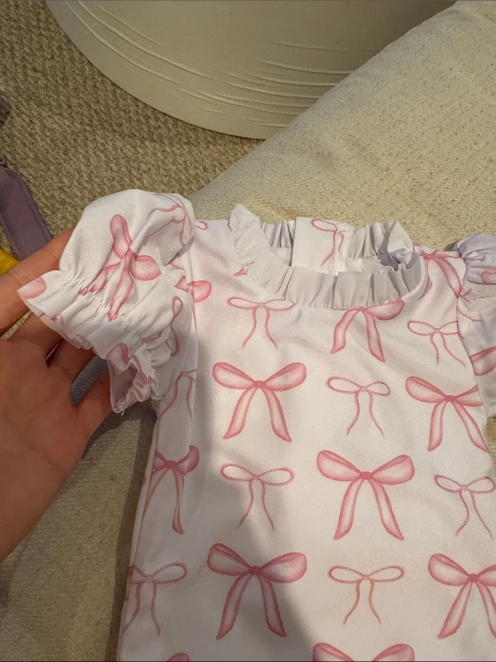 Pink Bow-Print Kids One-Piece Swimwear